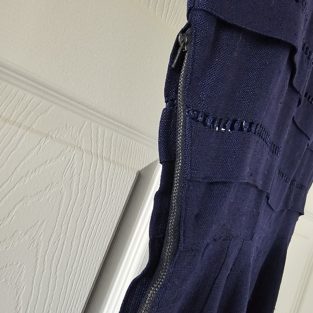 1940s 1950s Vintage Navy Ladderwork Linen Fitted Pencil Dress Cap Sleeve #15 - Picture 6 of 6